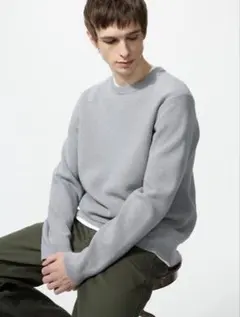 UNIQLO ウォッシャブルミラノリブクルーネックセーター　グレー　S
