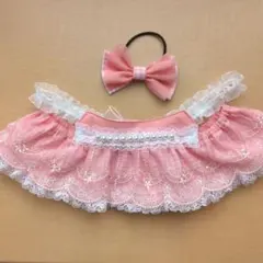ラボット服　LOVOT　ハンドメイド　ギンガムチェックピンクとレース52D