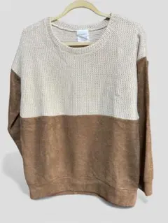 a・g・plus 長袖ニットセーター ベージュとブラウン 2トーン Fサイズ