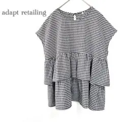 ギンガムチェック ティアードブラウス M ブラック フリル ゆったり カジュアル