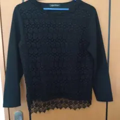 ブラック レーストリム 長袖トップス