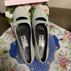 Ferragamo フラットシューズ ライトブルーステッチデザイン６Ｃ(23㎝)