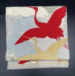 高級　正絹　◇ 袋帯　正絹　セミアンティーク　鶴　金糸　306