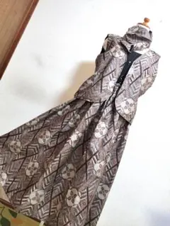 1932　着物リメイク☆大島紬ギャザースカート+リバーシブルベスト＆ストール