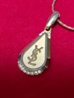 YSL ゴールドペンダント トップ ロゴ ラインストーン チェーン付