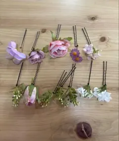 造花ヘアピン　髪飾り　ピンク　紫　白　結婚式　前撮り 12個セット　ヘッドドレス