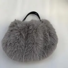 グレー ファー ラウンド型ハンドバッグ