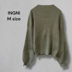 INGNI 볼륨 소매 리브 니트 M 쿠스미 그린 하이넥 스웨터