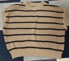 SHEIN ベージュ・黒 ストライプ 半袖 ニット S