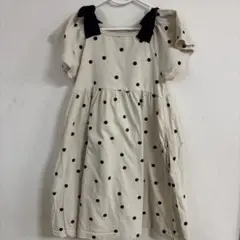 branshes ベージュ　リボン　ドット柄ワンピース 120cm