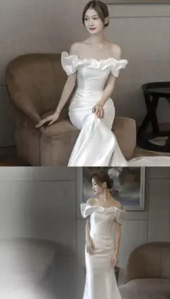 【値下げ】オフショルダー ホワイト ウェディングドレス