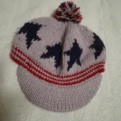 星柄ニット帽 48CM 茶色×ライン赤