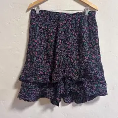 美品✨花柄ミニ裙 荷葉邊裙 黑色 紫色 均碼