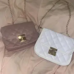 キルティングショルダーバッグ チェーン ピンク ホワイト 白