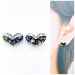 ダークカラーガラス10mmハートピアス/イヤリング