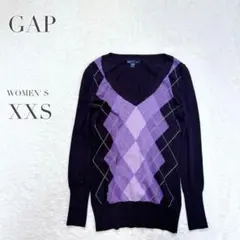 美品✨【GAP】アーガイル柄 セーター ニットカジュアル Ｖネック 小さいサイズ
