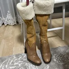 ムートンブーツ ブラウン ロングヒール　イタリア製