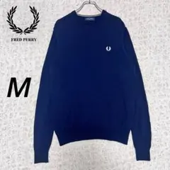 『FRED PERRY』 ニット　刺繍ロゴ　クルーネック　ネイビー　【M】