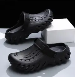 男女兼用 ストラップ付 2WAY サンダル クロッグシューズ ブラック 軽量
