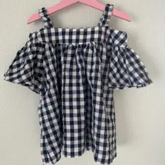 メゾピアノ　フリルカットソー　ギンガムチェック　130