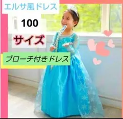プリンセス ドレス　100 ブローチ付　アナ雪　エルサ 風　コスプレ　可愛い