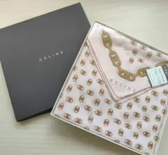 新品　CELINE　セリーヌ　シルク混　大判　ハンカチ　スカーフ　ピンク