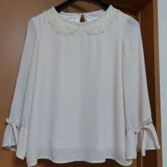 tocco淡いピンク レースパール襟長袖ブラウス