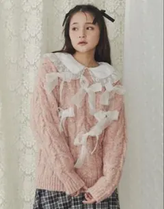 merry jenny りぼんがいっぱいニット ピンク