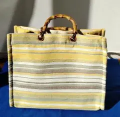 未使用 HASHIBAMI ストライプバンブートートバッグ