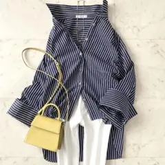 美品 エムフィル 近年 ストライプ スクエアネックブラウス38 定価3.96万