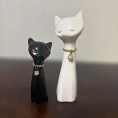 昭和レトロ　猫の置物 貯金箱 ペアセット 黒猫 白猫　貯金箱