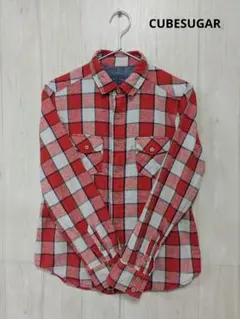 CUBESUGAR COTTONリネン 　チェック長袖シャツ　М