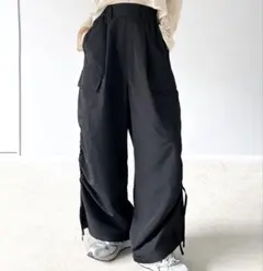 裾シャーリング　ワイドパンツ カーゴパンツ　ボトムス