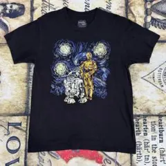 スターウォーズ Tシャツ L R2-D2 C-3PO ゴッホ 星月夜 黒　古着