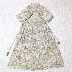 【SM2】花柄タッセル付き長袖コットンワンピース　ゆったり 羽織り F