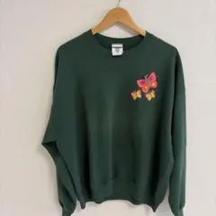 【美品】90s JERZEES 蝶 刺繍 スウェット グリーン XL
