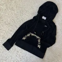 Rady プルオーバー　パーカー　ベロア　ビジュ　ブラック　刺繍ロゴ　黒×金