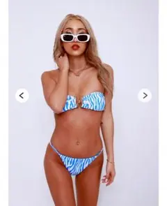 pinky shake 青と白のゼブラ柄 セパレートビキニ