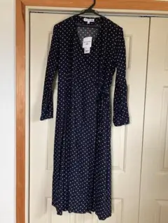 【新品タグ付き】uniqloイネス L ロングワンピース 小花柄ドット ネイビー