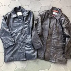 80s ユーロ ヴィンテージ 本革 レザー ジャケット 2着セット コート