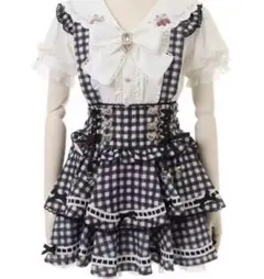 LIZLISA はしごリボンギンガムティアー ドスカパン ブラック