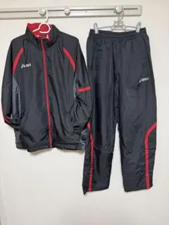 【Oサイズ】アシックス ウィンドブレーカー 上下セット 黒赤 ウォーマー 防寒