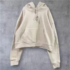 【トレンド】ショート丈裏起毛パーカー F ベージュ ゆったり オーバーサイズ