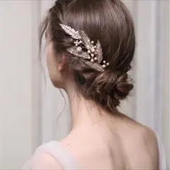 ブライダル ヘアアクセサリー ヘッドドレス ウエディング ゴールド 羽根