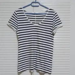 F24 AZUL ボーダー 半袖 Vネック カットソー Tシャツ Mのサムネイル