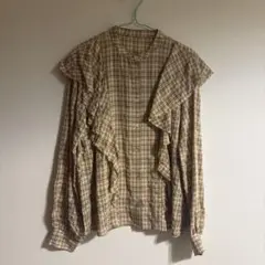 nemne store チェック柄フリル長袖シャツ M