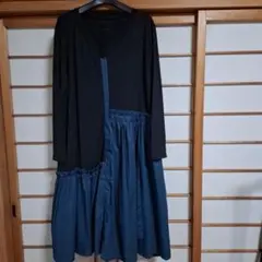 アシンメトリー可愛い◎ワンピースチュニック◎黒と濃いグリーン系