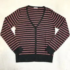 GU ボーダー カーディガン Vネック カーデ ピンク グレー Mサイズ