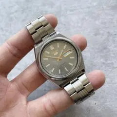 【稼働品】SEIKO5 80s グレー文字盤 自動巻き 腕時計 セイコー