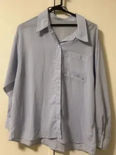 ライトブルー 長袖シャツ ボタン付き シアー